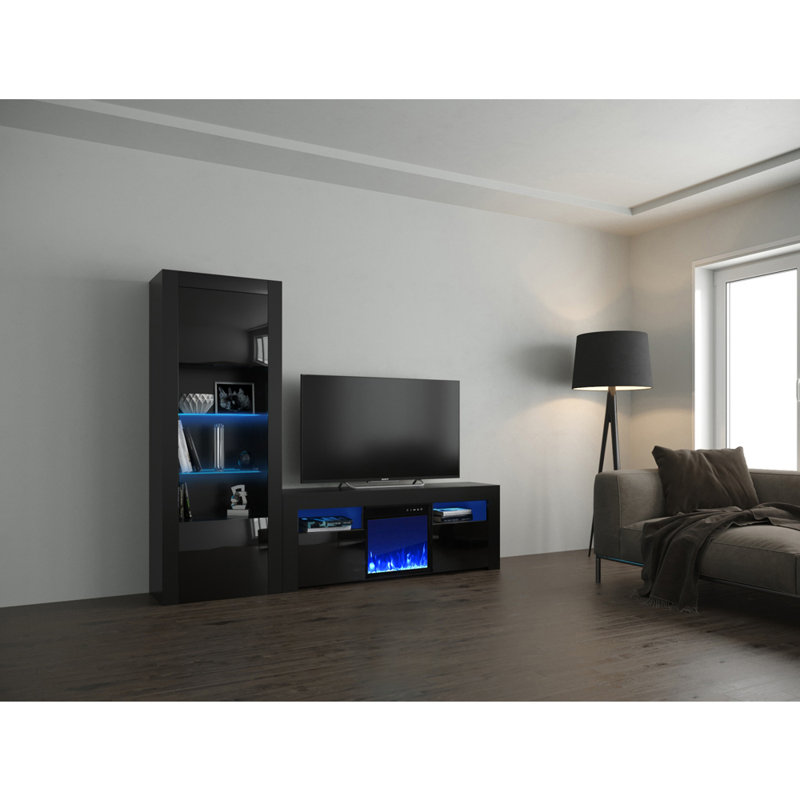 Earle Modern Entertainment Center for TVs up to 65" with Electric Fireplace Included, Black