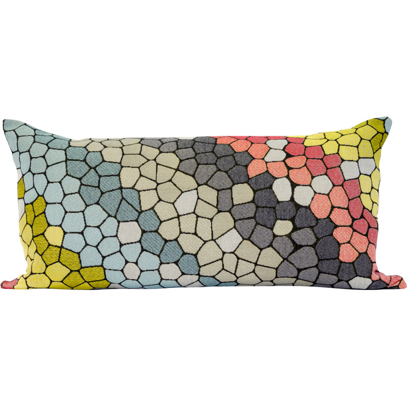 Cobblestone Geometric Feather Throw Pillow, Yellow/Gray/Blue