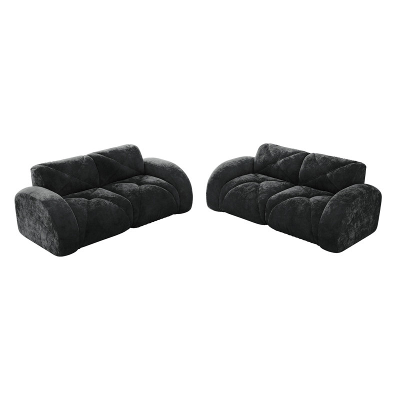 Ensemble de canapé 2 pièces Canapé confortable, ensemble de canapé 2 + 2 places, canapé à assise profonde, tissu de velours doux, fond en éponge haute densité 32D, aucun assemblage requis, ensemble de canapé moderne pour le salon, noir