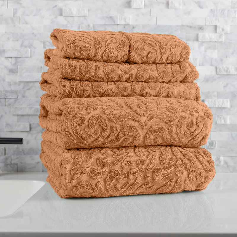 6PC Jacquard Towel Set - 500GSM 100% Cotton Bathroom Accessories - 2 Bath Sheets, 2 Hand Towels and 2 Wash Cloths - Soft and Absorbent Bathroom Set for Shower, Gym, Dorm, and Spa (Clay)