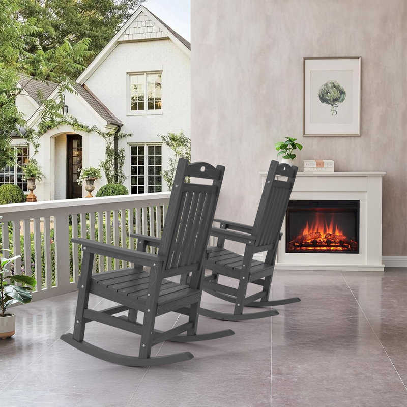 Chaise berçante d'extérieur en plastique surdimensionnée toutes saisons Adirondack, Gris