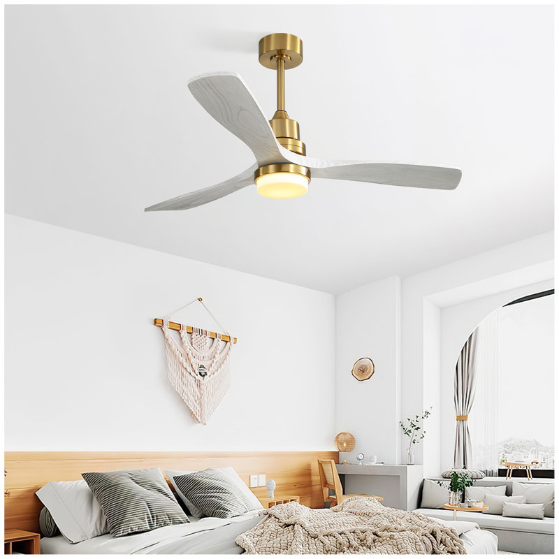 Ventilateur de plafond 52 pouces avec moteur à courant continu réversible à 3 vitesses et 3 lumières à DEL à intensité variable pour la chambre à coucher