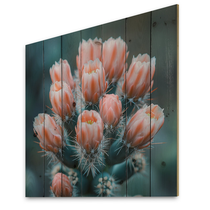 Cactus en fleurs à l'aube - Cactus floral, art mural sur bois de pin naturel, H 36 po x l 36 po x P 0,78 po