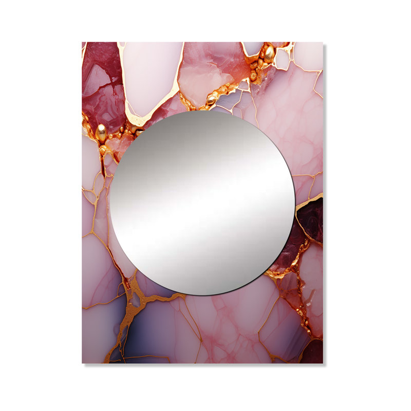 Fjodor or et marbre rose Essence II - grand miroir mural en marbre, miroir unique moderne, impression d'art en métal