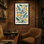 Motif floral de plantes et de fleurs avec des éléments jaunes, bleus et verts