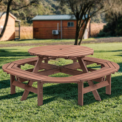 Table de pique-nique d'extérieur ronde en bois pour 10 à 12 personnes
