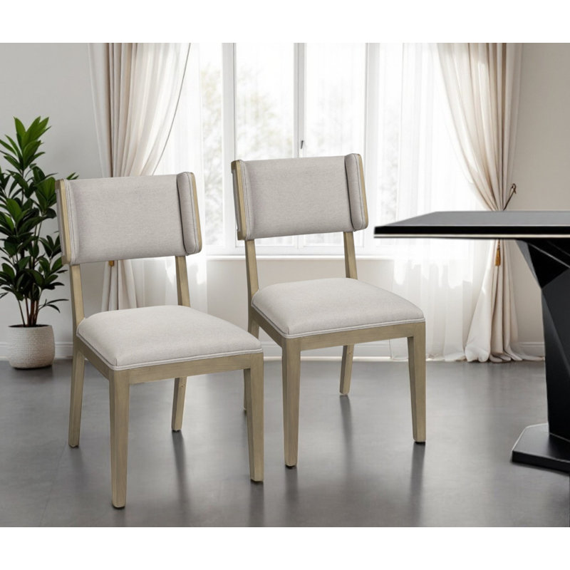 Ensemble de deux chaises d'appoint à dossier ouvert en tissu gris clair et brun, Brown