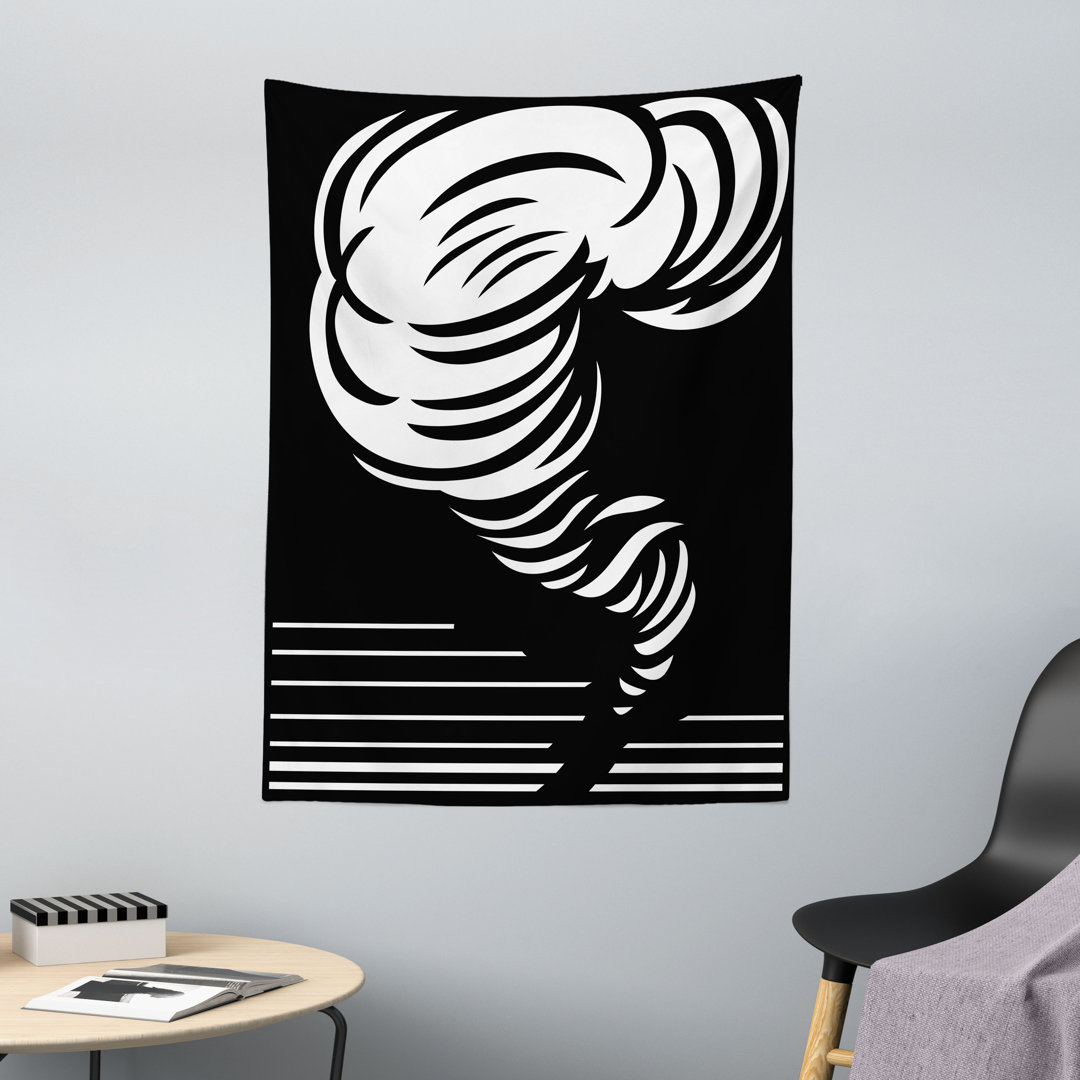 Wandteppich, Monochromes Twister-Design, Schwarz und Weiß