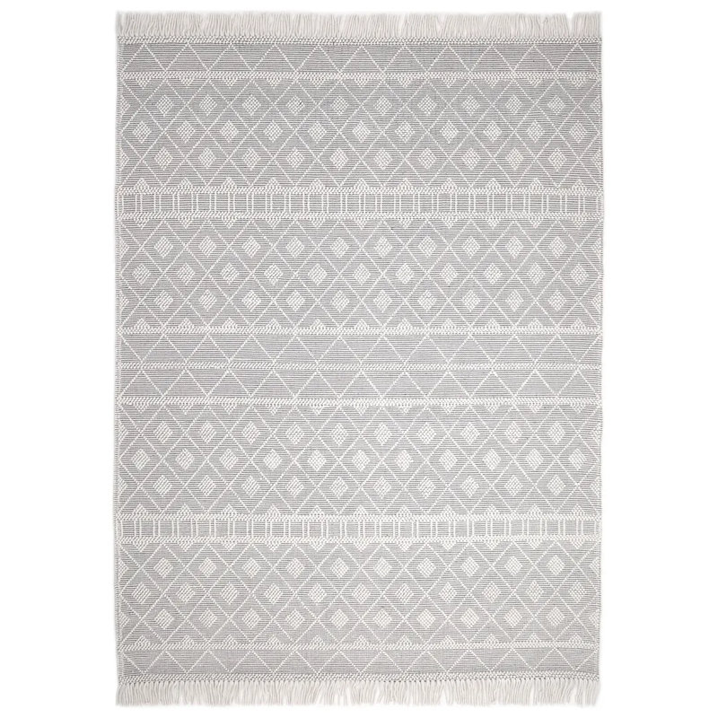 Tapis gris / blanc à motif géométrique en coton tissé à plat Gerritt, Rectangle 8 pi x 10 pi