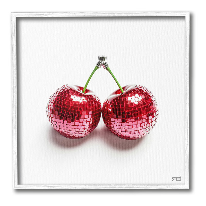 DiscoCherriesonWhiteGicleeArtbyRB, Coastal White Framed Giclee, 24" H x 24" W