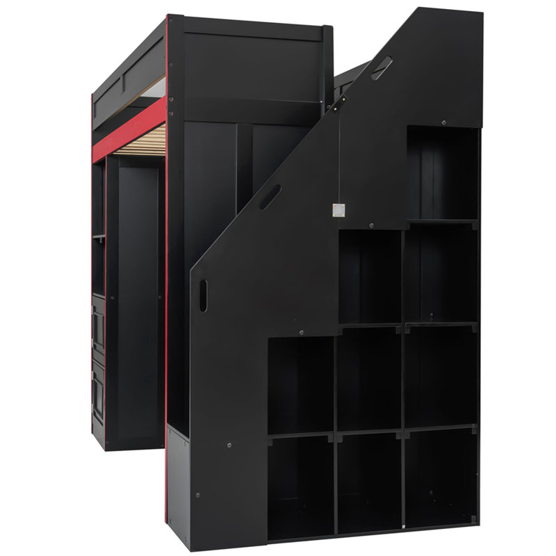 Lit mezzanine Gaming avec bureau et rangement, lumières DEL, lit simple