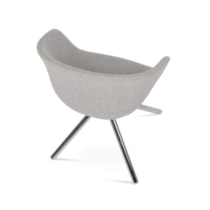 Tribeca Stick Swivel Arm Chair, Chrome, Silver Wool