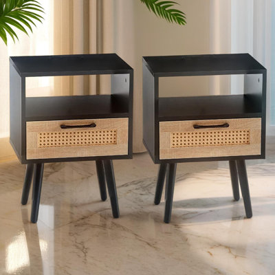 Table de chevet moderne avec pieds en bois massif USB (ensemble de 2)