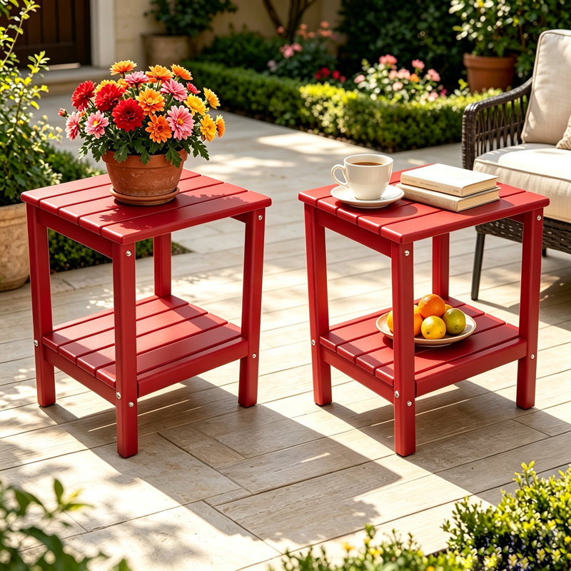 HDPE Outdoor Adirondack Side Table, Red