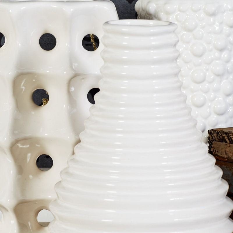 Ensemble de vases décoratifs en céramique, Blanc, H 7,7 po x l 5,10 po x P 5,05 po