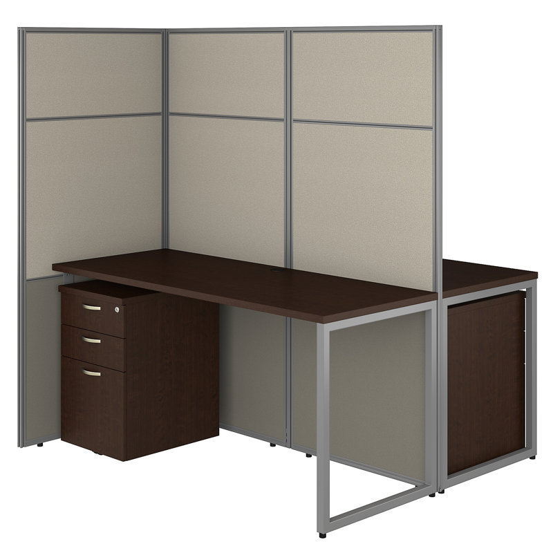 Easy Office Rectangle 2 Person Cubicle with Cable Management, Mocha Cherry