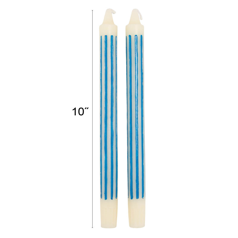 Unscented Horizontal-Striped Taper Candles In Box, Royal Blue