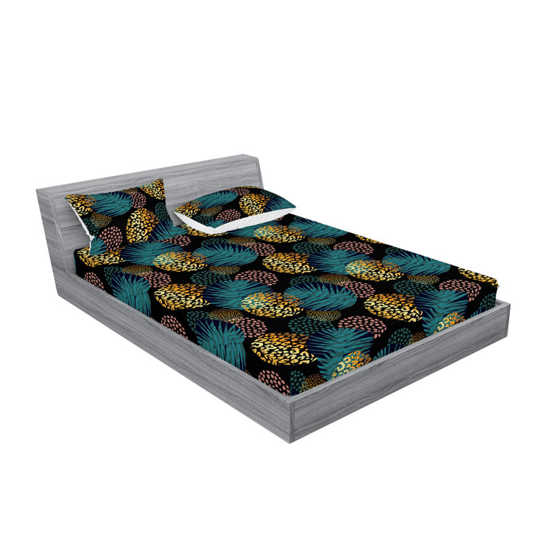 Drap-housse et taies décoratives 3 pièces Ambesonne, Ensemble de draps pour grand lit avec 2 taies d'or