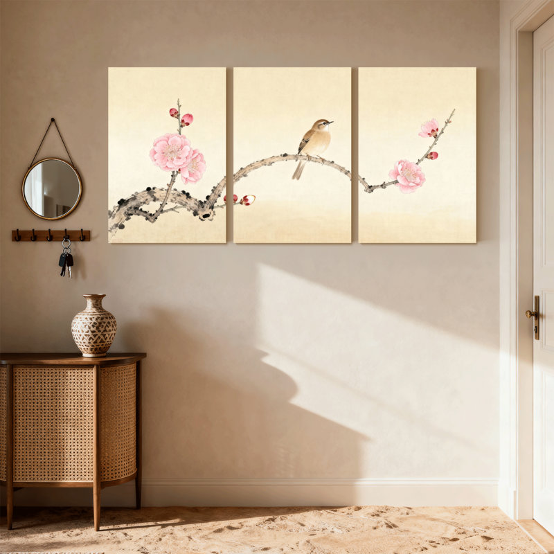 «Birds Bird On Blossom Branch», ensemble de 3 impressions sur toile, H 24 po x l 48 po