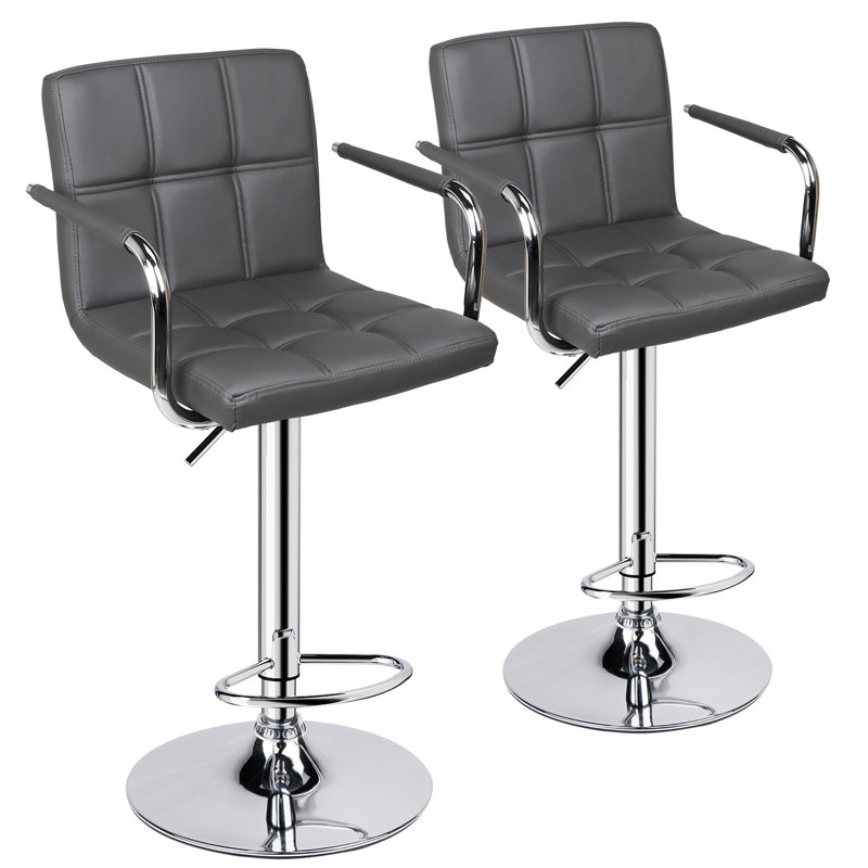 Square Back With Armrest Adjustable 32.5" Counter Height Bar Stool, Gray