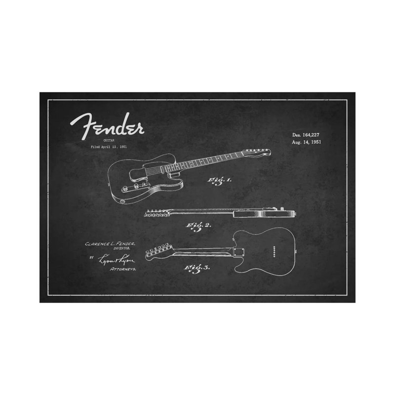 Fender Guitar Patent Blueprint - Wrapped Canvas Print, 30.48 cm H x 45.72 cm W