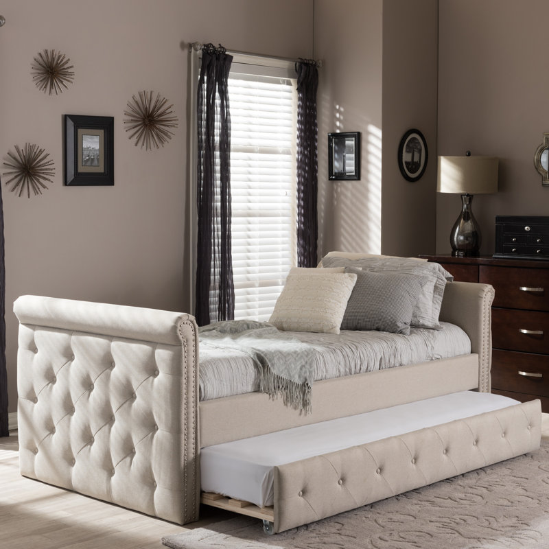 Lit de jour simple avec lit gigogne, Beige
