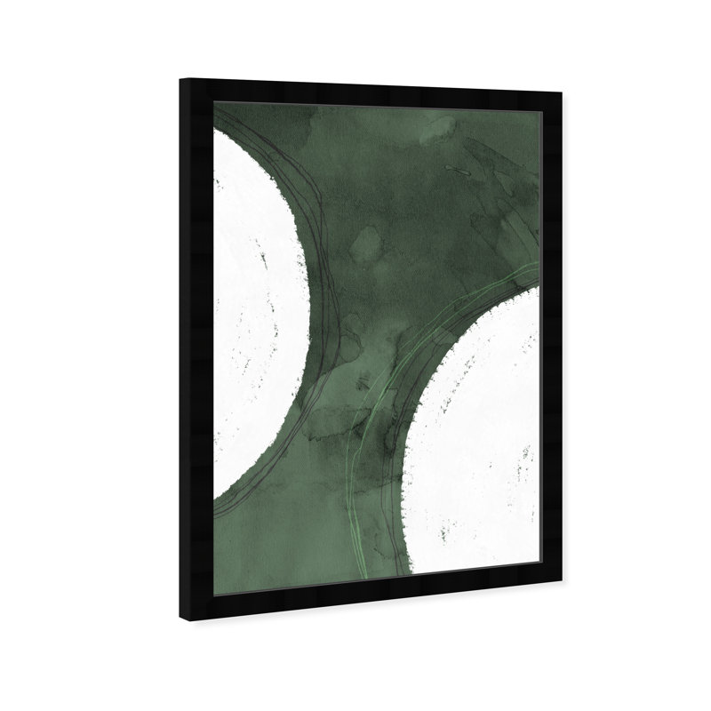 "Green Moon" by Oliver Gal Abstract Floater Framed Canvas Painting Print , 56" H x 38" W x 0.5" D, Black