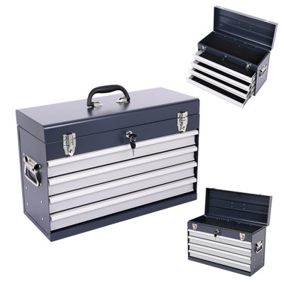 Portable Metal Tool Box 21-inch With 4 Drawers, Smooth Bearing Slide, , And Padding For Security During Travel Liners, Tracks Hassle - Access