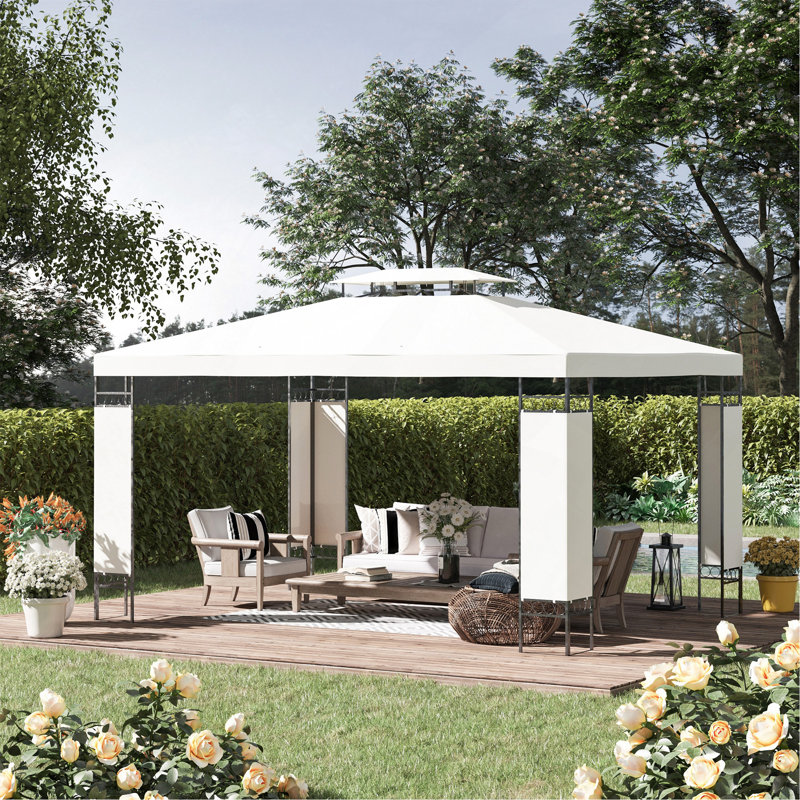 10' X 13' Patio Gazebo, Double Roof Outdoor Gazebo Canopy Shelter With Screen Decorate Corner Frame,, White