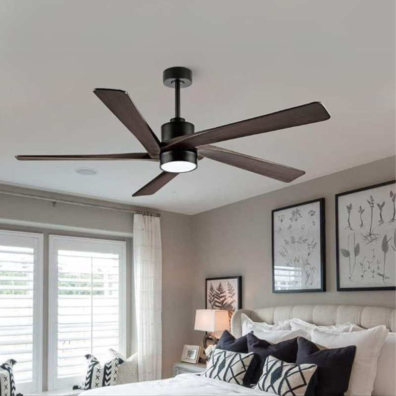 Ottenburg 64'' Ceiling Fan with LED Lights, Matte Black with Dark Brown Wood Blades