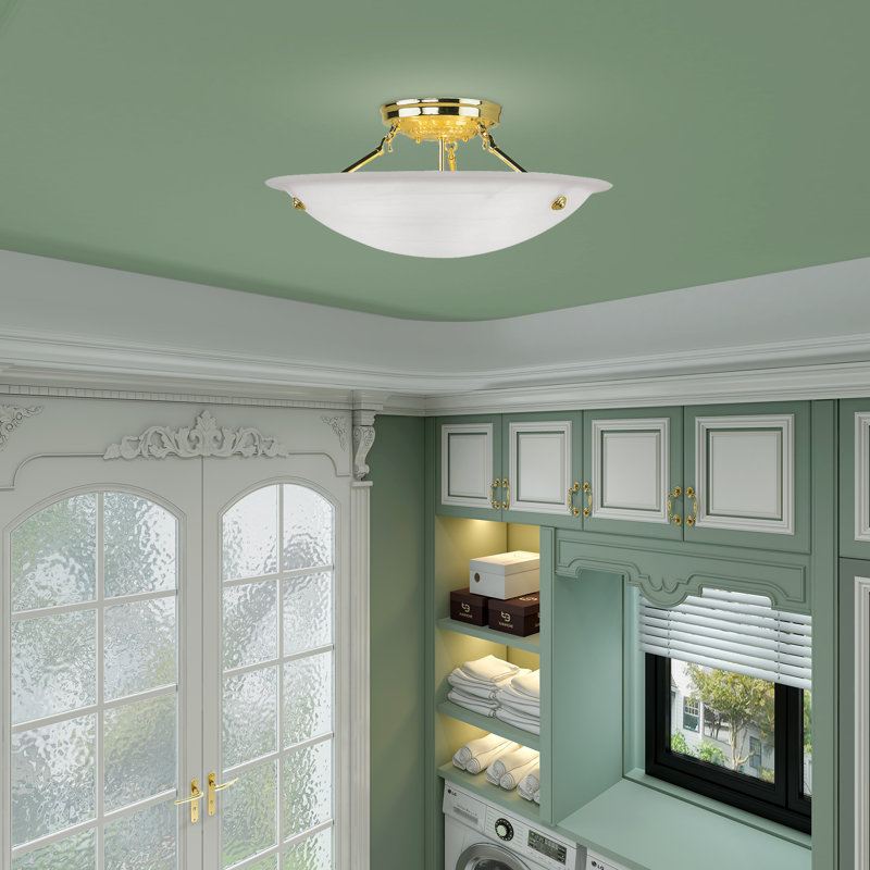 Plafonnier semi-encastré 3 lumières Aneudi, Laiton poli, H 8 po x l 20 po x p 20 po