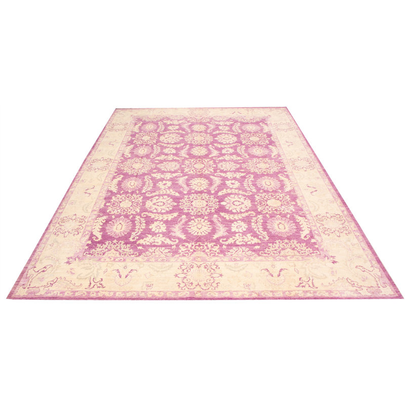 Tapis rose en laine noué à la main de conception unique 10 pi x 13 pi 10 po New Age