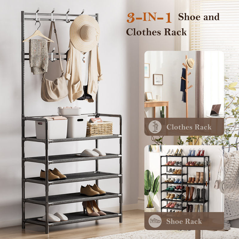 Portemanteau et porte-chaussures multifonctionnel à 5 niveaux - capacité de 80 paires, design élégant en PP et non tissé