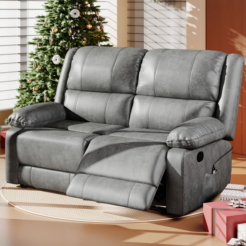 53.1'' Faux Leather Reclining Loveseat with Massage&Heat Function, Gray