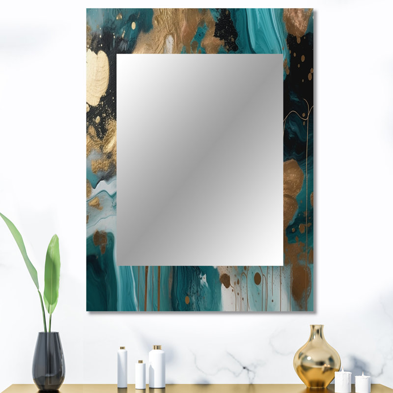 Vert et or mystérieux marbre I - miroir en marbre, miroir mural vert unique, impression d'art en métal, 40 po x 30 po