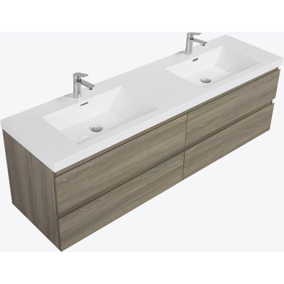 Meuble-lavabo mural 72 po avec lavabo 72 po, lavabo mural mural moderne avec lavabo en résine et quatre tiroirs à fermeture douce