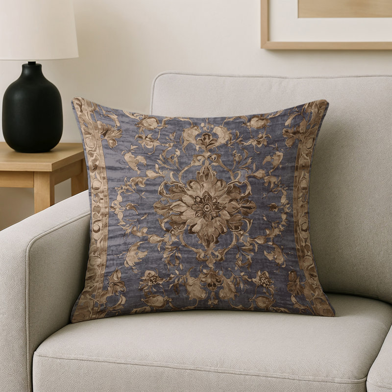 Coussin décoratif intérieur / extérieur gris Modern Modern, Gris / brun / damas brun clair, Carré 20 po