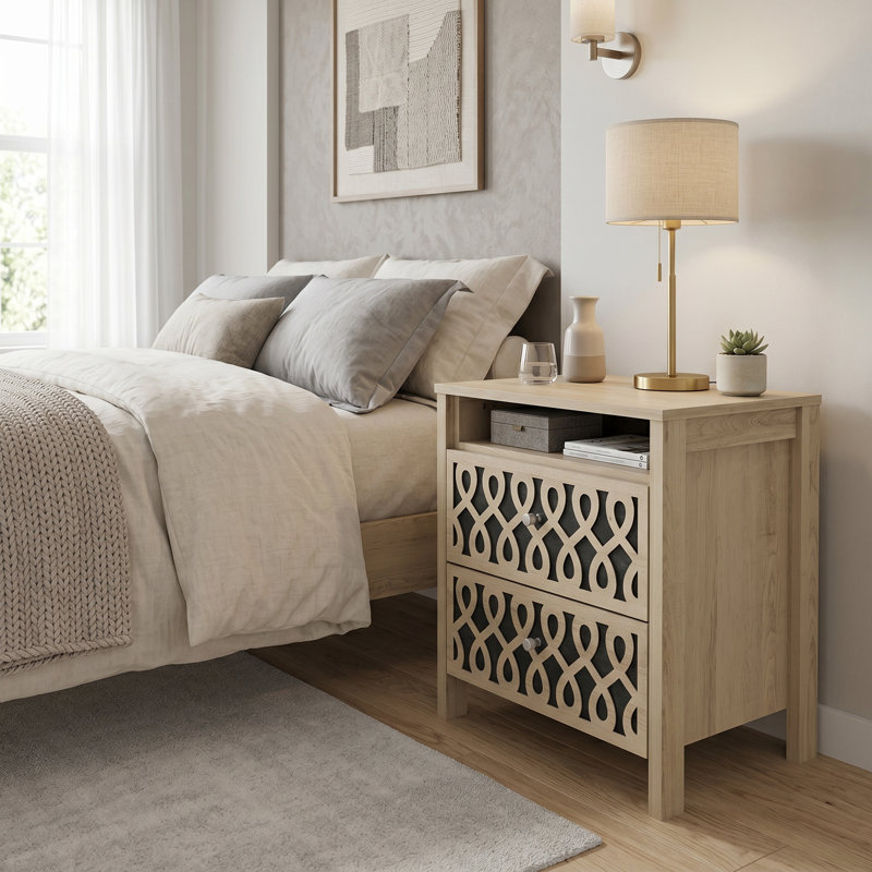 Pruitt Allysyn 20.9'' W 2-Drawer Manufactured Wood Nightstand, Beige