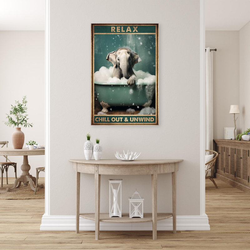 «Elephant In Bathaign Relax», reproduction d'art graphique sur toile tendue 1 pièce, H 36 po x l 24 po x P 1,25 po