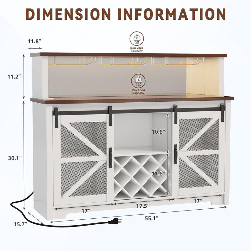 Buffet 55,1 po avec porte-bouteilles Farmhouse Kitchen