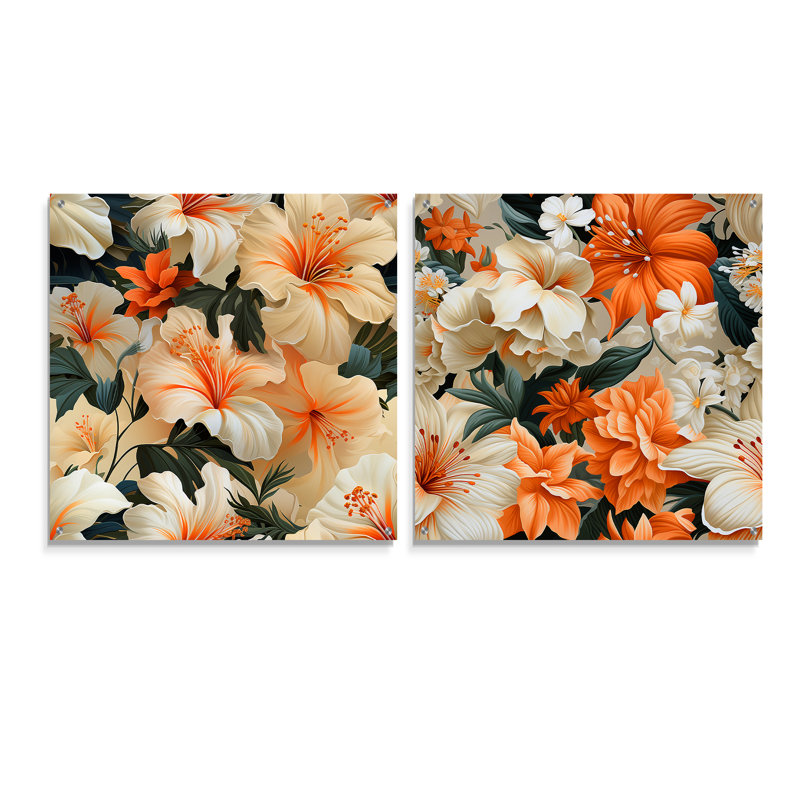 «Papaya Dreams Tropical» - ensemble d'art mural en verre acrylique Coastal Tropical, H 30 po x l 61 po