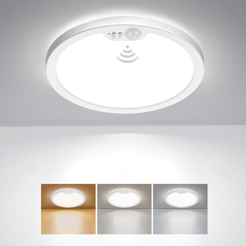 Motion Sensor Ceiling Light Wired 8.7 Inch 3000K 4000K 5000K Selectable LED Flush Mount Light Fixture Motion Activated Light With Timer Non-Dimmable 1 Pack