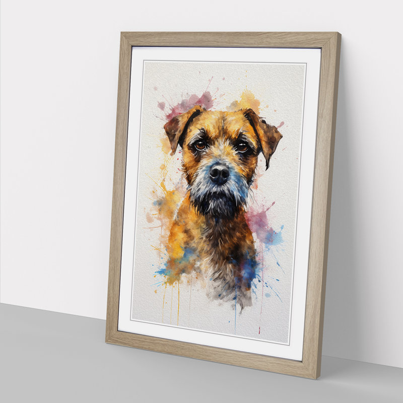 Border Terrier Gestural - Single Picture Frame Print on Wood, Oak Framed, 64cm H x 46cm W x 2cm D