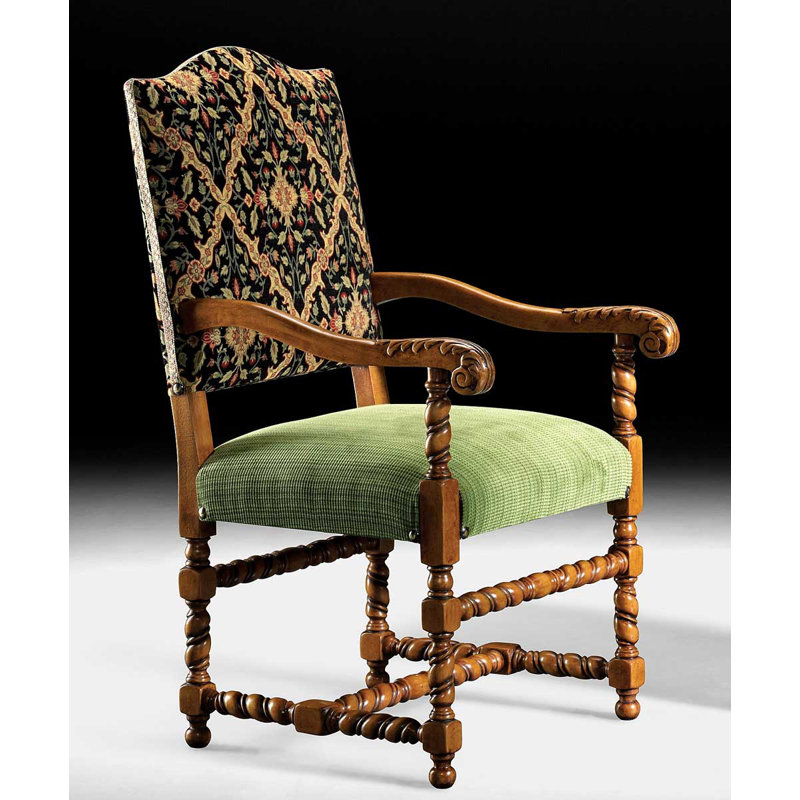 Upholstered Arm Chair in Green/Black