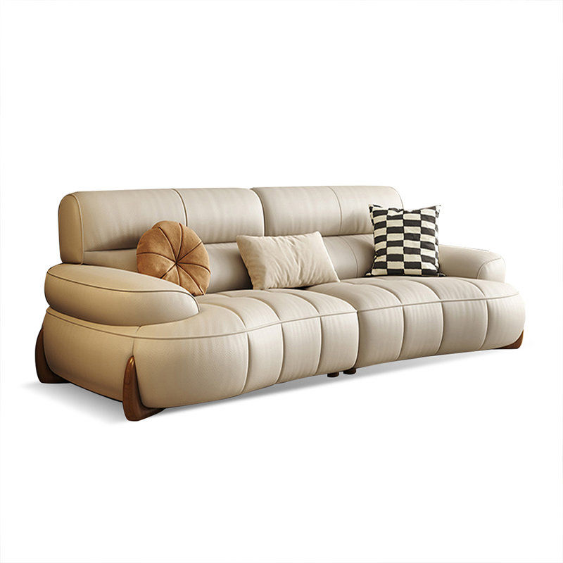 Canapé modulaire en cuir crème blanc cassé, H 33,86 po x l 85,83 po x P 43,31 po