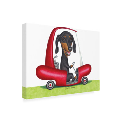 «Black Dachshund in Golf Cart» par Danny Gordon, impression sur toile tendue