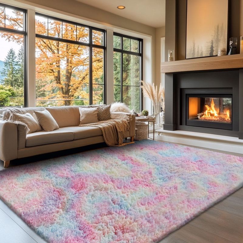 1pcTie-dyed Plush Soft Area Rug, Modern Luxury Plush Carpet, Living Room Rugs, Rectangle 7'11" x 9'10", Pink/Blue