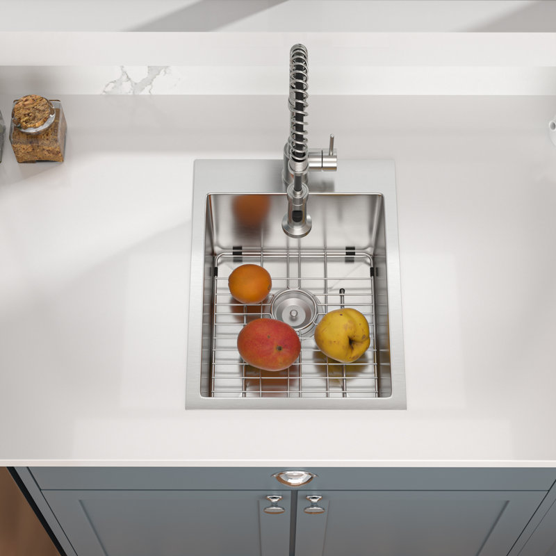 15" L x 20" W Drop-In Kitchen Bar Sink Single Bowl Stainless Steel Kitchen Sink with One Faucet Hole, 15" L x 20" W