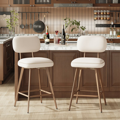 Modern Swivel Upholstered Counter Stools with Metal Frame