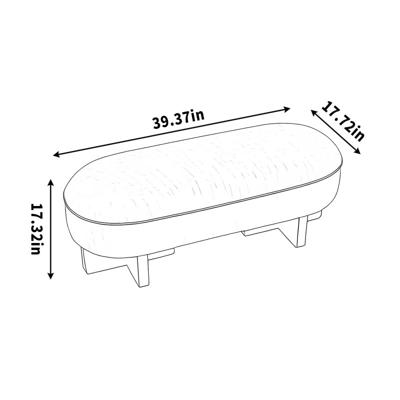 Banc en bois massif de velours, H 17,32 po x l 39,37 po x P 17,72 po
